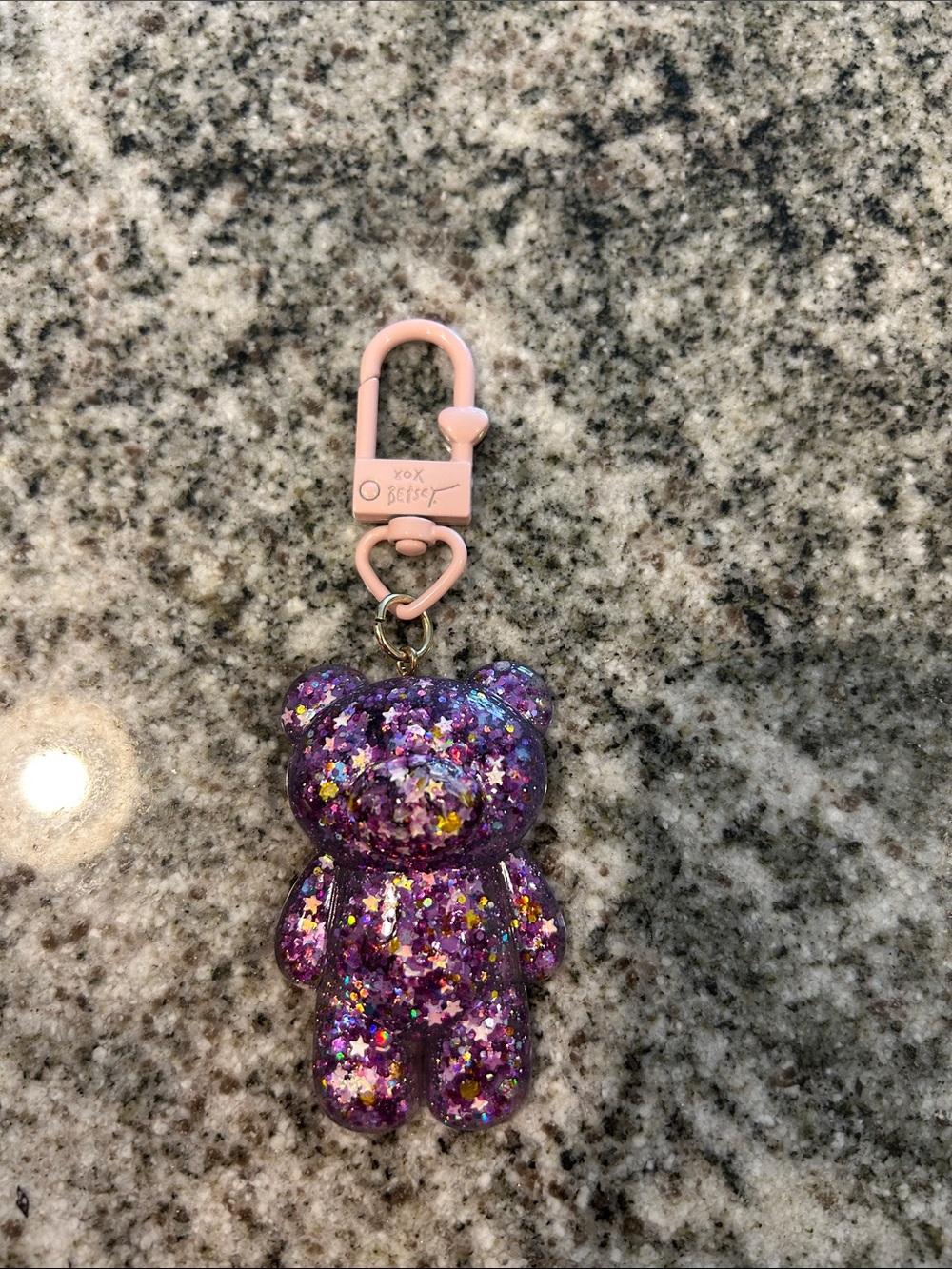 Betsey Johnson Purple Glitter Bear Keychain with Pink Clip